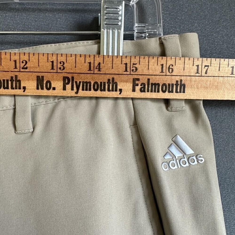 Adidas Golf Pants Mens 34 Beige Performance Stretch 3-Stripe Flat Front Chinos - Picture 11 of 16